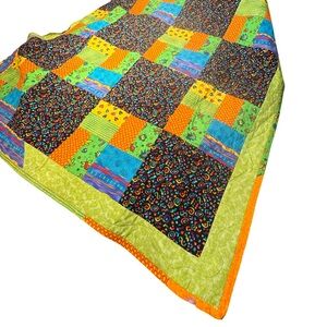 Handcrafted pieced Quilt bright colors child throw blanket new